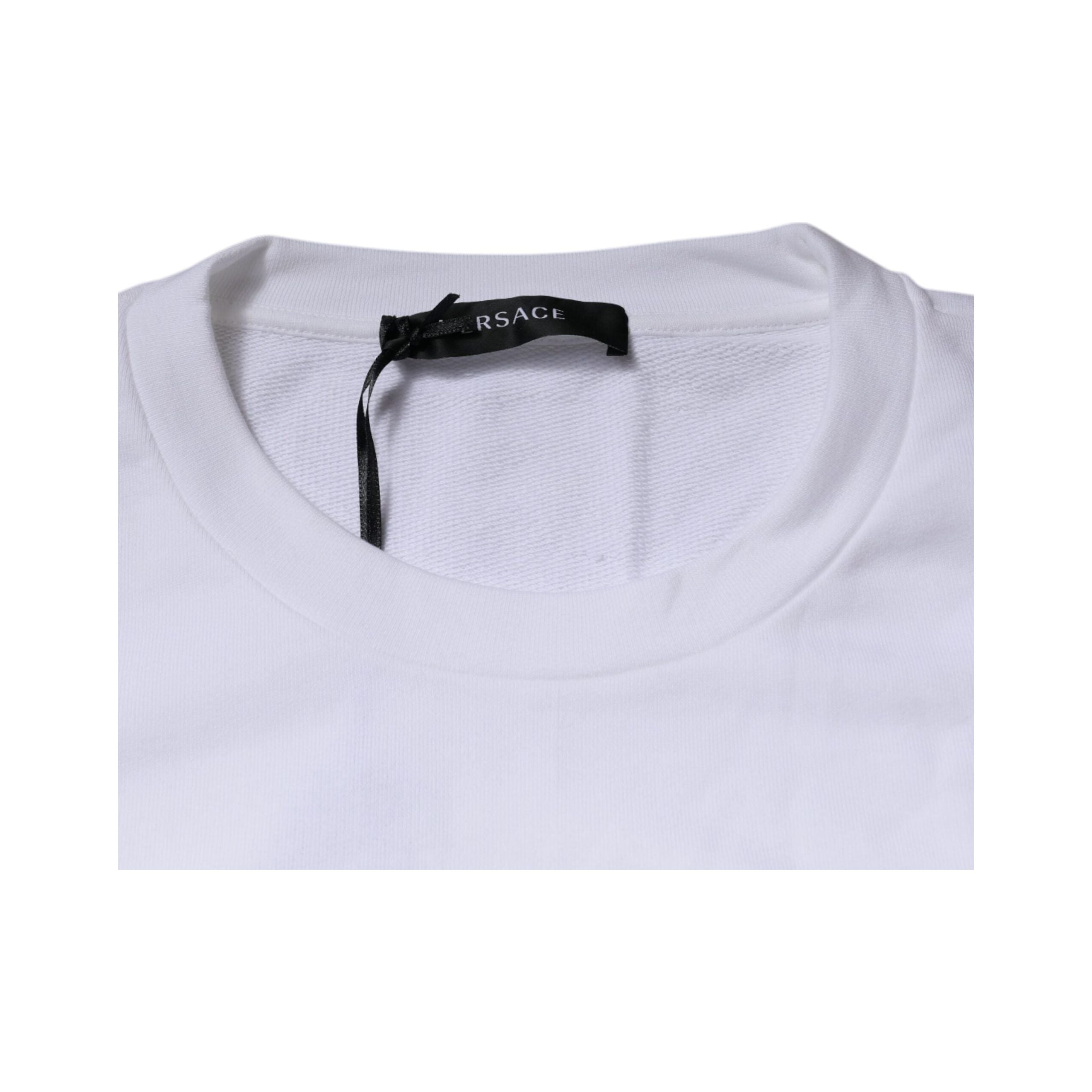 Versace White Cotton Crew Neck Pullover Sweater