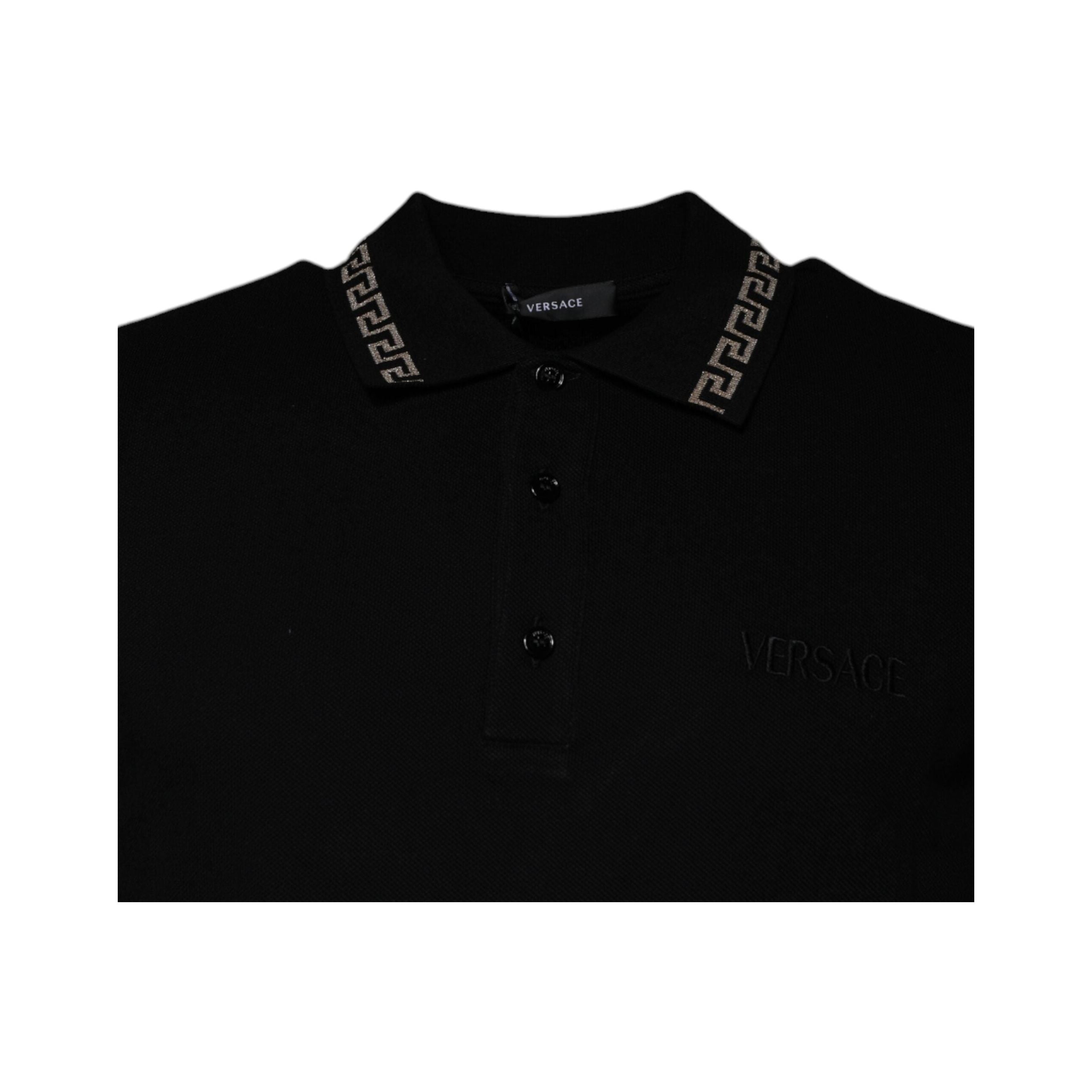 Versace Black Viscose Collared Polo Short Sleeves T-shirt