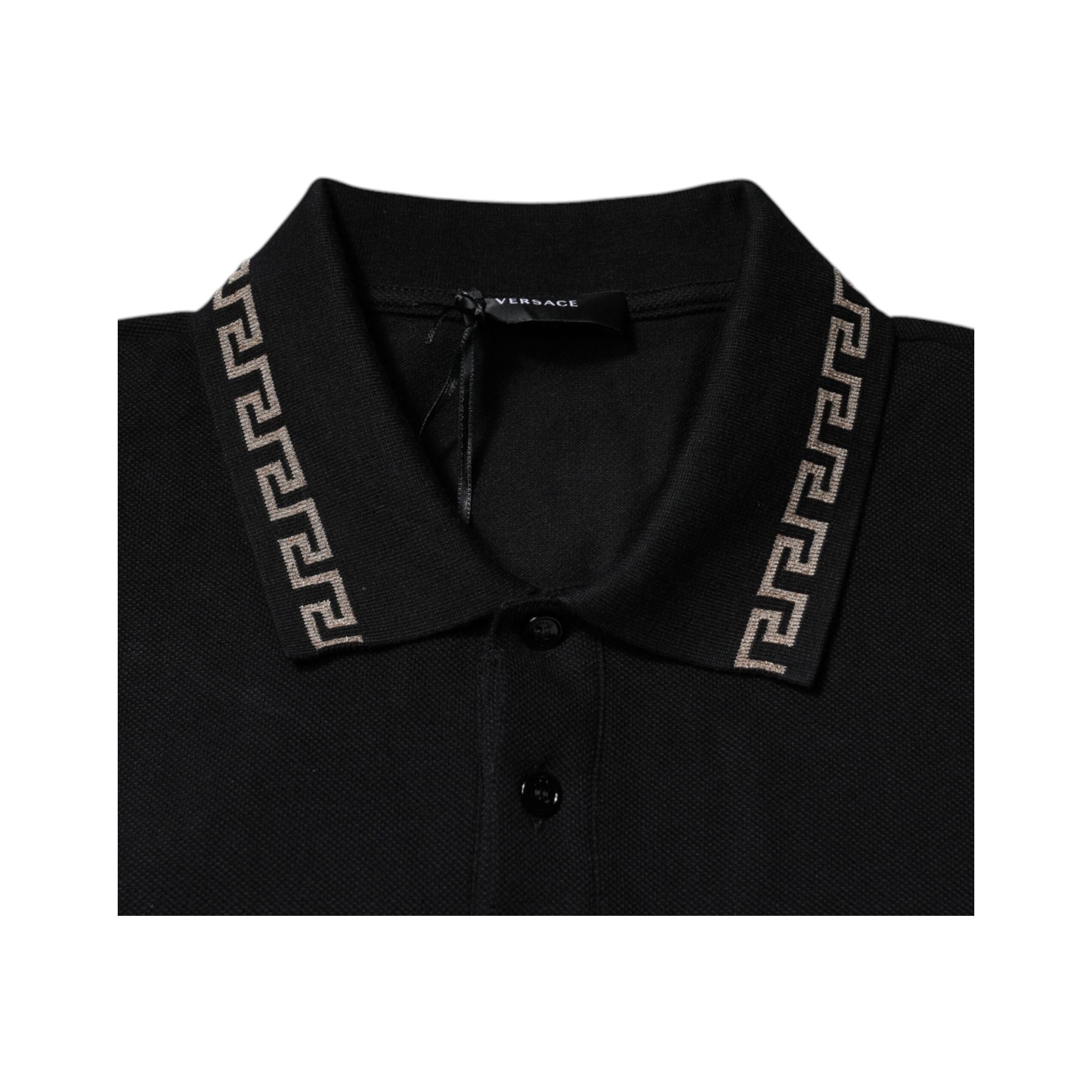 Versace Black Viscose Collared Polo Short Sleeves T-shirt