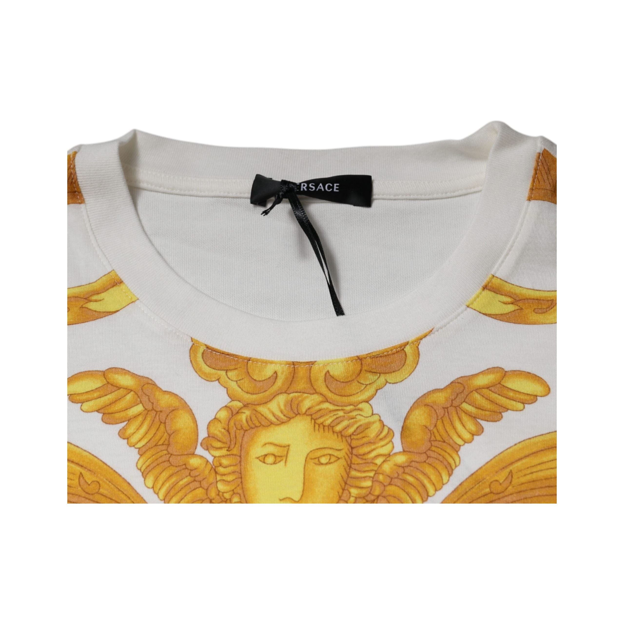 Versace White Cotton Crew Neck T-shirt Medusa Print Elegance