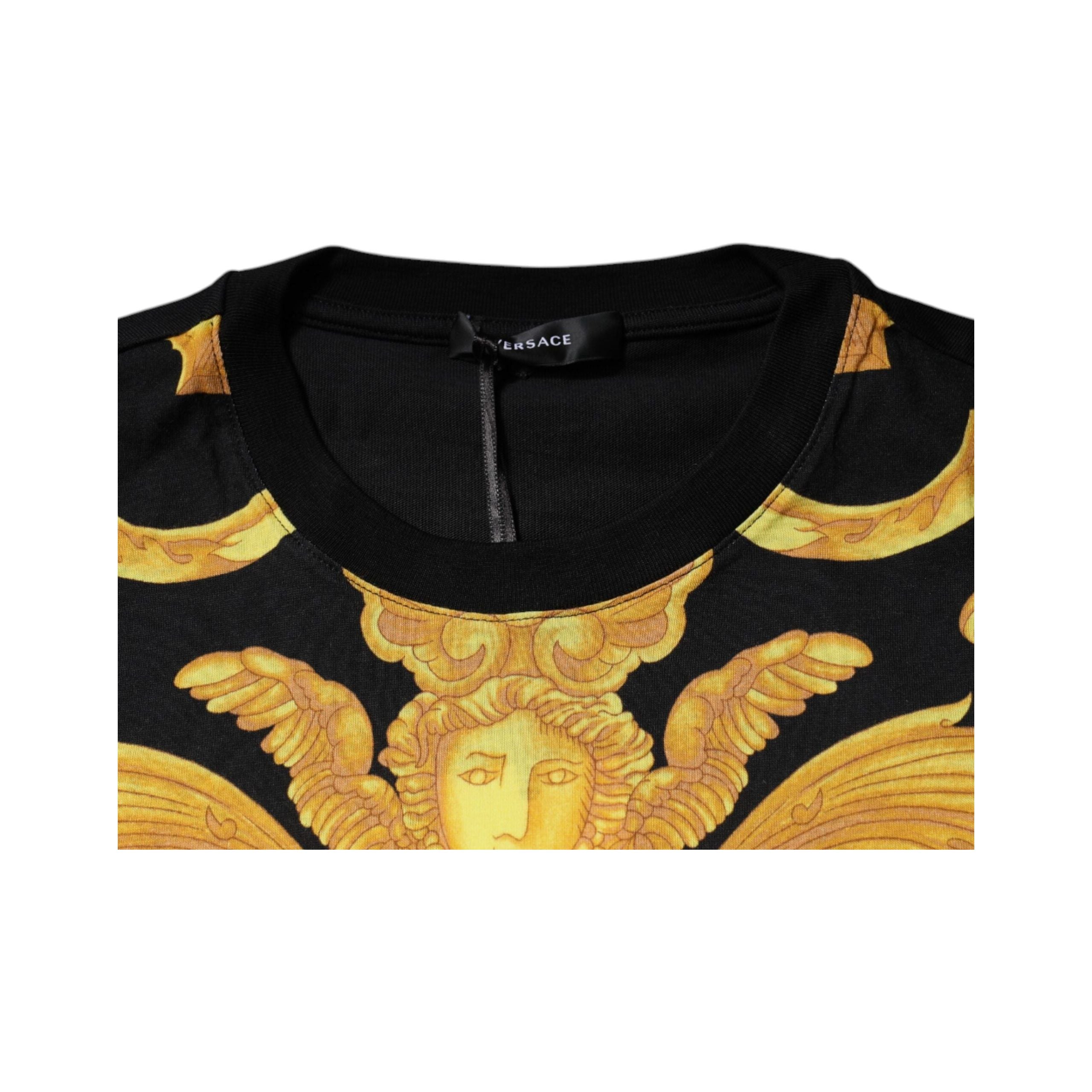 Versace Black Cotton Crew Neck T-shirt Medusa Print