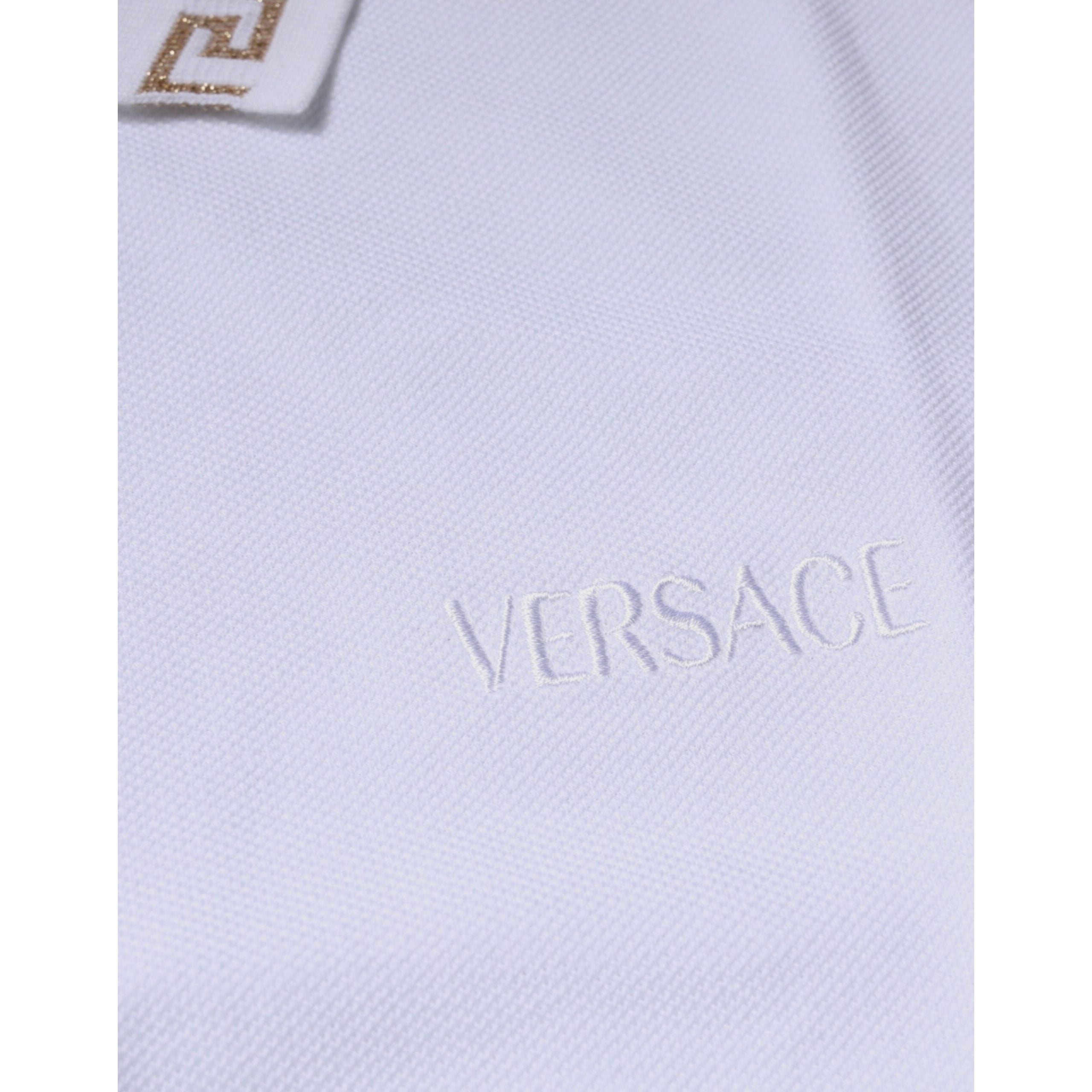 Versace White Viscose Collared Polo Short Sleeve T-shirt