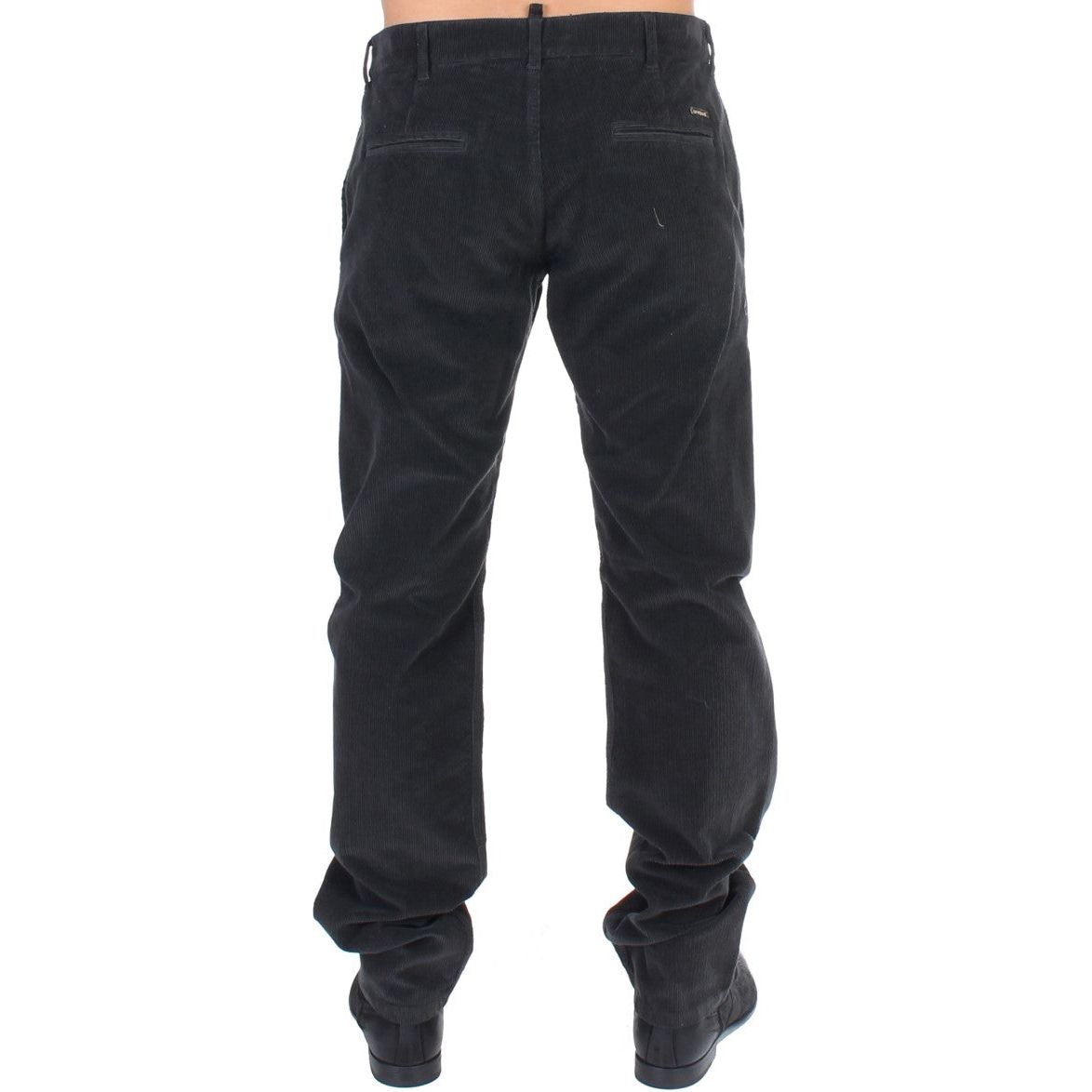 GF Ferre Black Cotton Corduroy Pants for Timeless Style