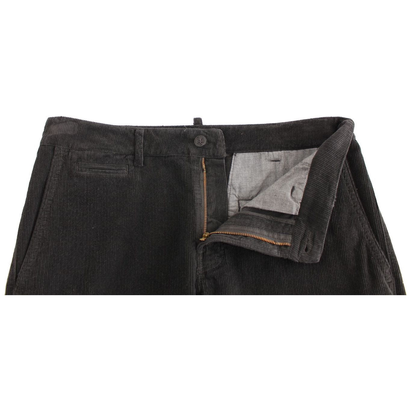 GF Ferre Black Cotton Corduroy Pants for Timeless Style