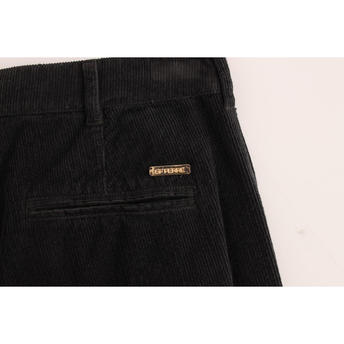 GF Ferre Black Cotton Corduroy Pants for Timeless Style