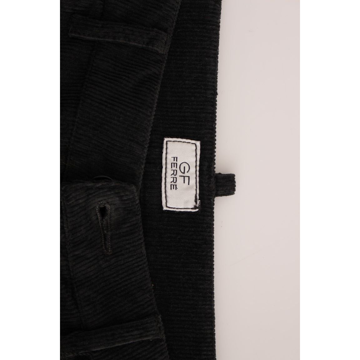 GF Ferre Black Cotton Corduroy Pants for Timeless Style