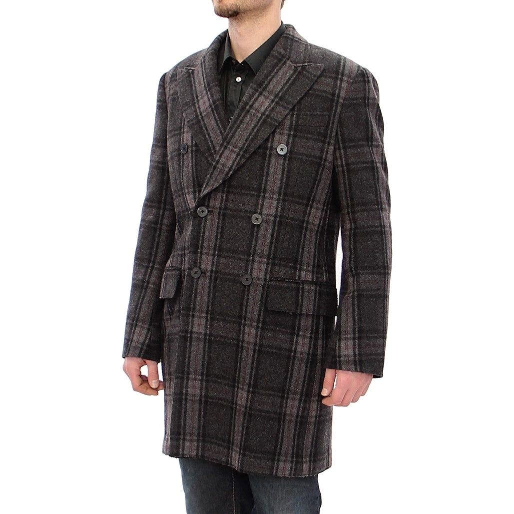 Dolce & Gabbana Gray Wool Blend Checkered Coat Luxe