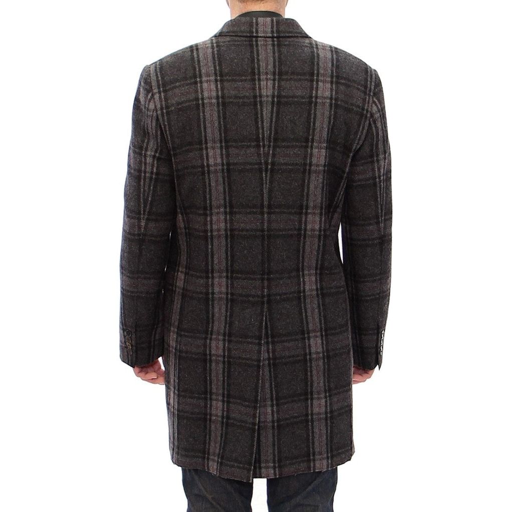 Dolce & Gabbana Gray Wool Blend Checkered Coat Luxe
