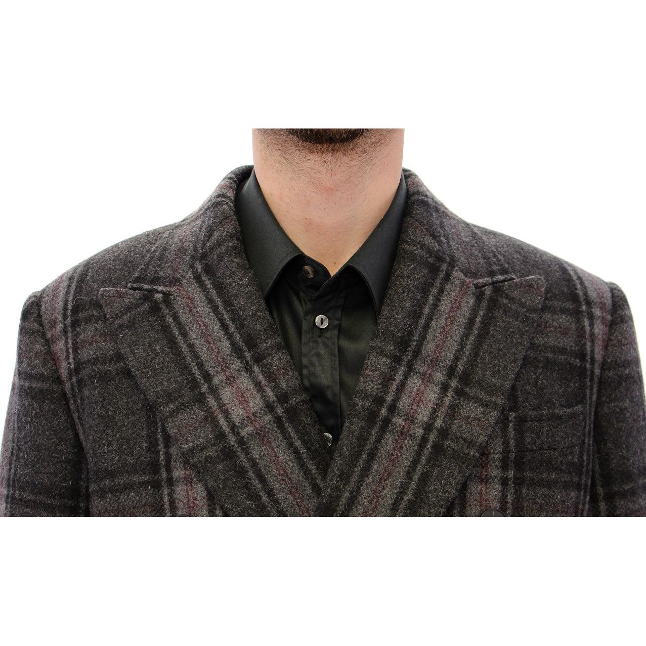 Dolce & Gabbana Gray Wool Blend Checkered Coat Luxe