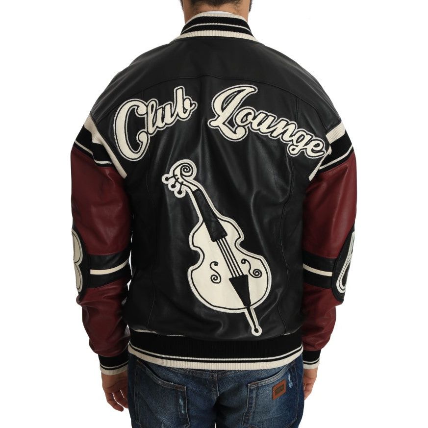 Dolce & Gabbana Black Sheepskin Leather Bomber Jacket