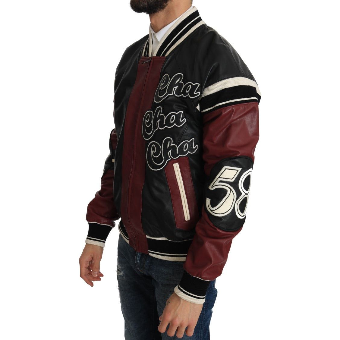 Dolce & Gabbana Black Sheepskin Leather Bomber Jacket
