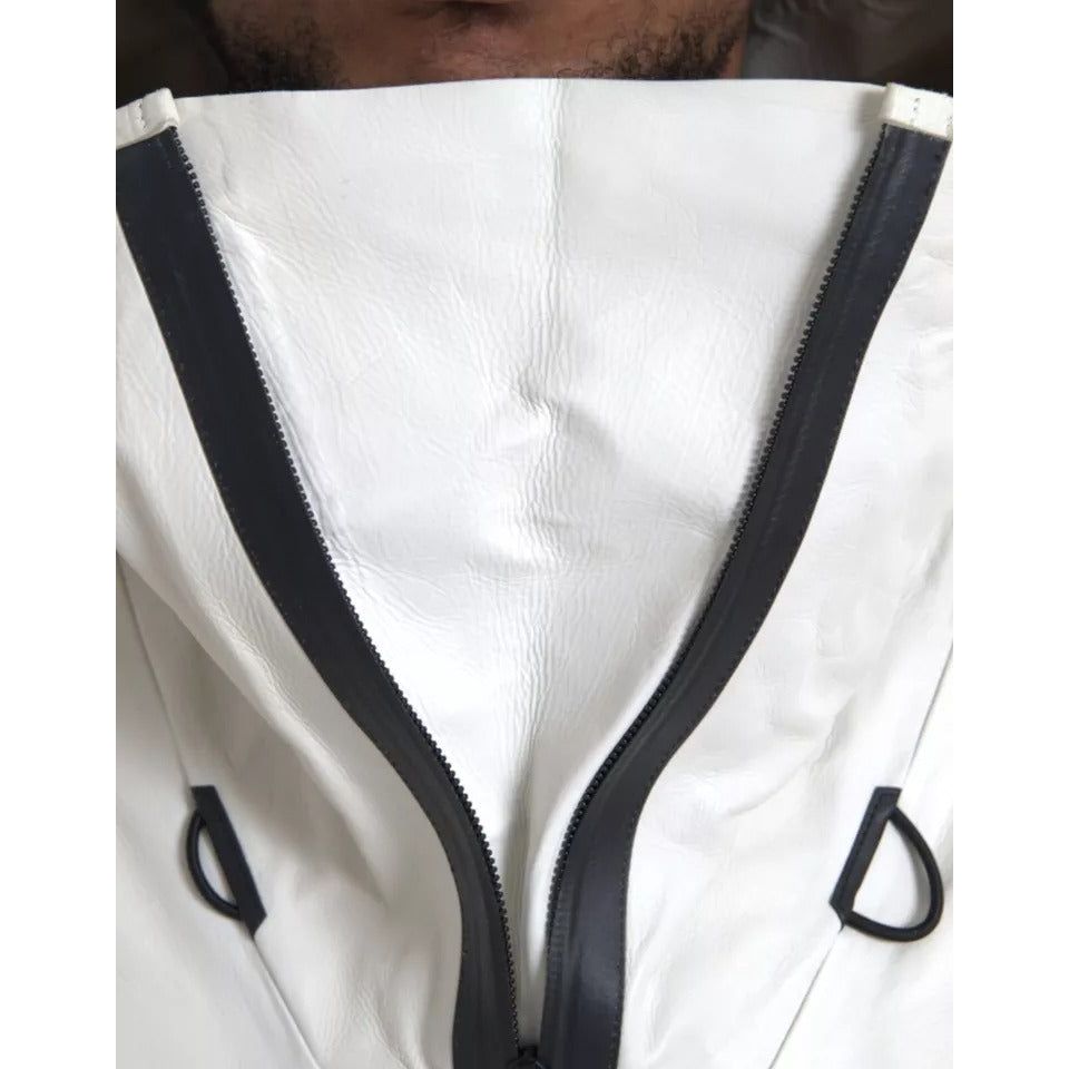 Bottega Veneta White Leather Waterproof Jacket Blouson