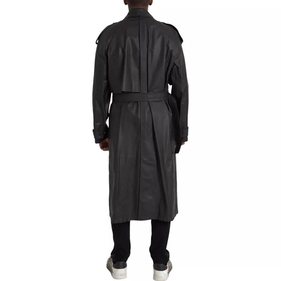 Bottega Veneta Black Leather Waterproof Trenchcoat Jacket