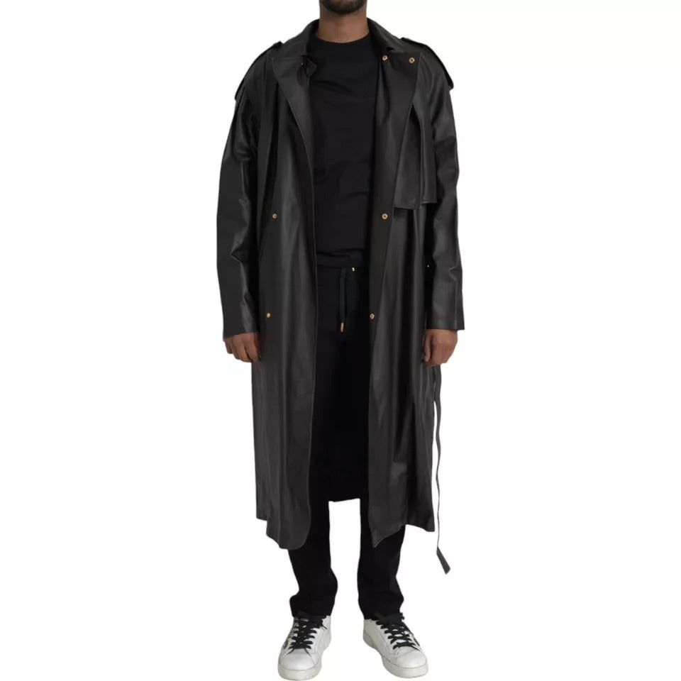 Bottega Veneta Black Leather Waterproof Trenchcoat Jacket