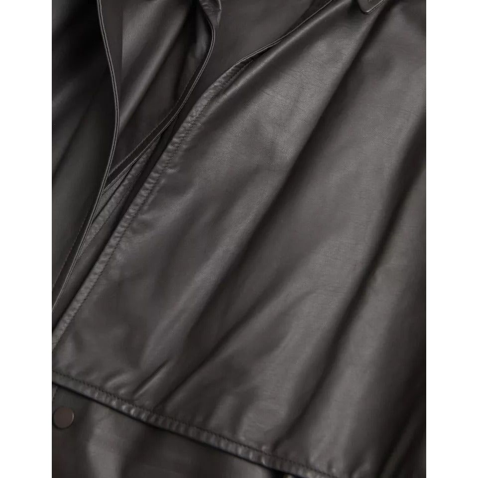 Bottega Veneta Black Leather Waterproof Trenchcoat Jacket