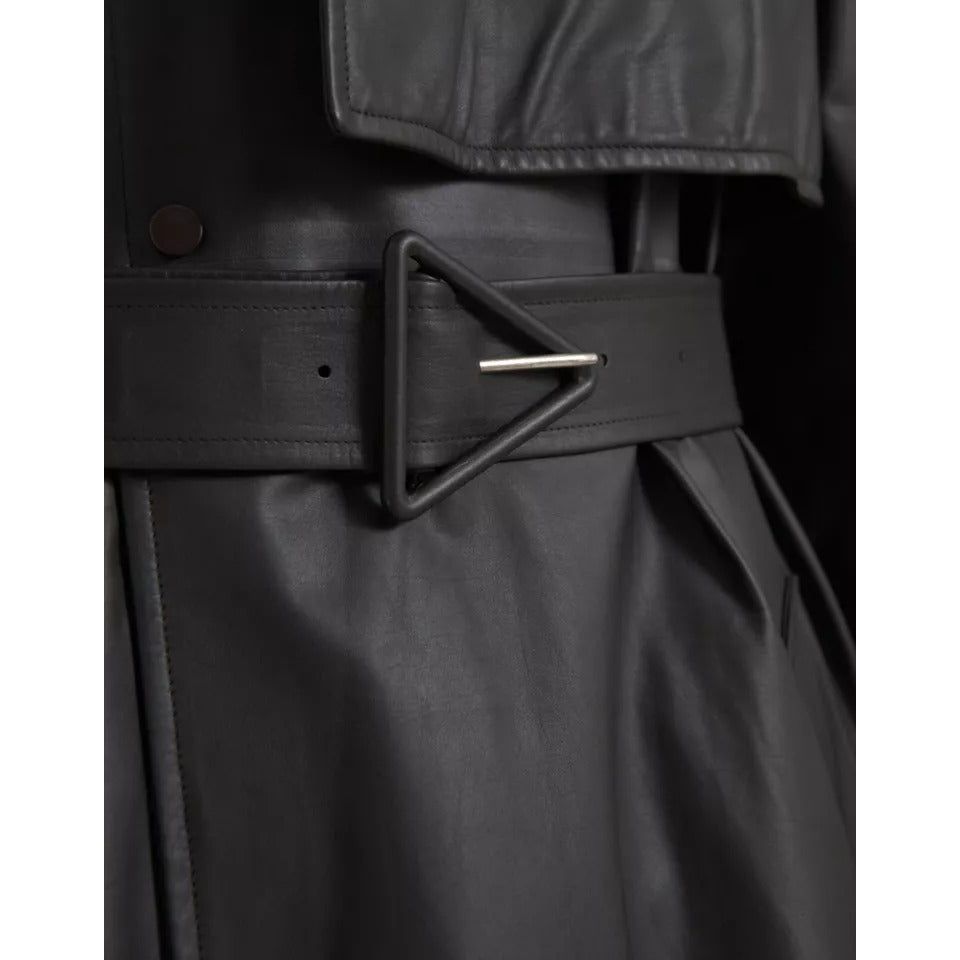 Bottega Veneta Black Leather Waterproof Trenchcoat Jacket