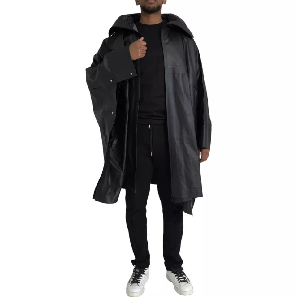 Bottega Veneta Black Leather Hooded Trenchcoat Jacket