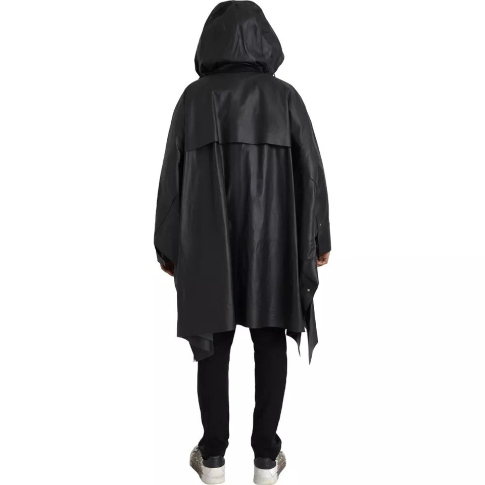Bottega Veneta Black Leather Hooded Trenchcoat Jacket