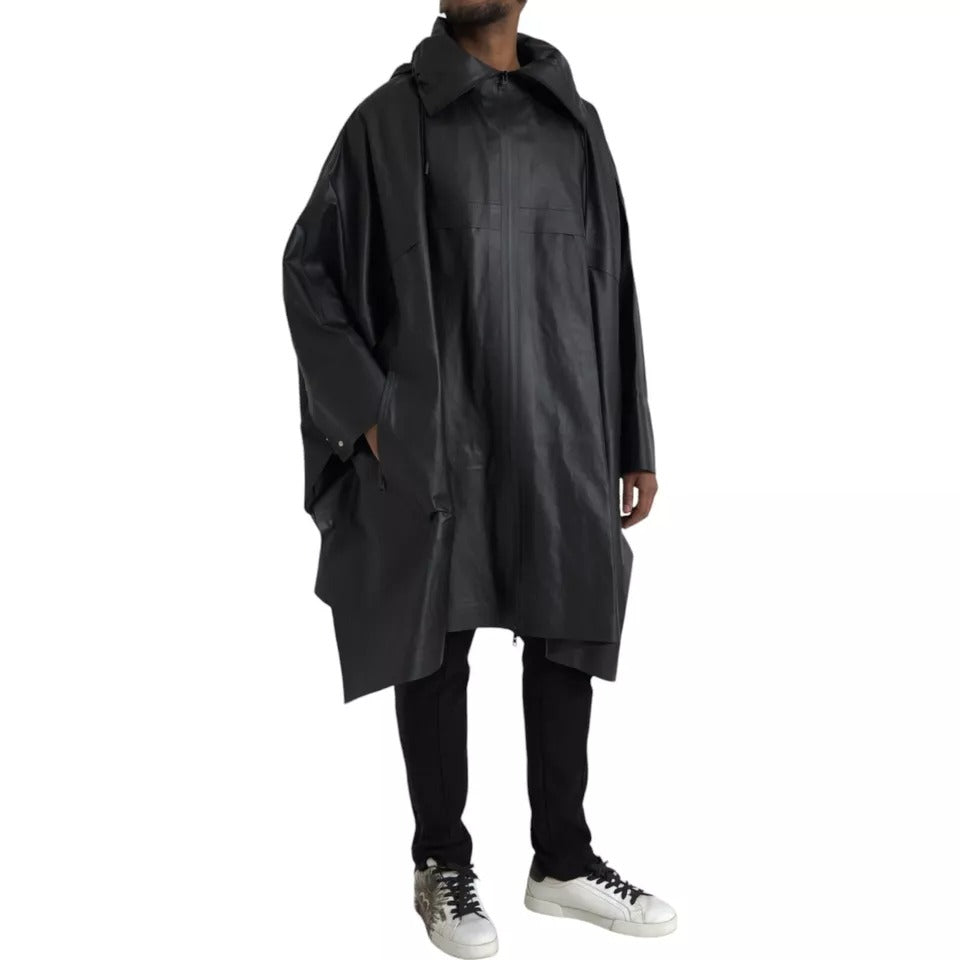 Bottega Veneta Black Leather Hooded Trenchcoat Jacket