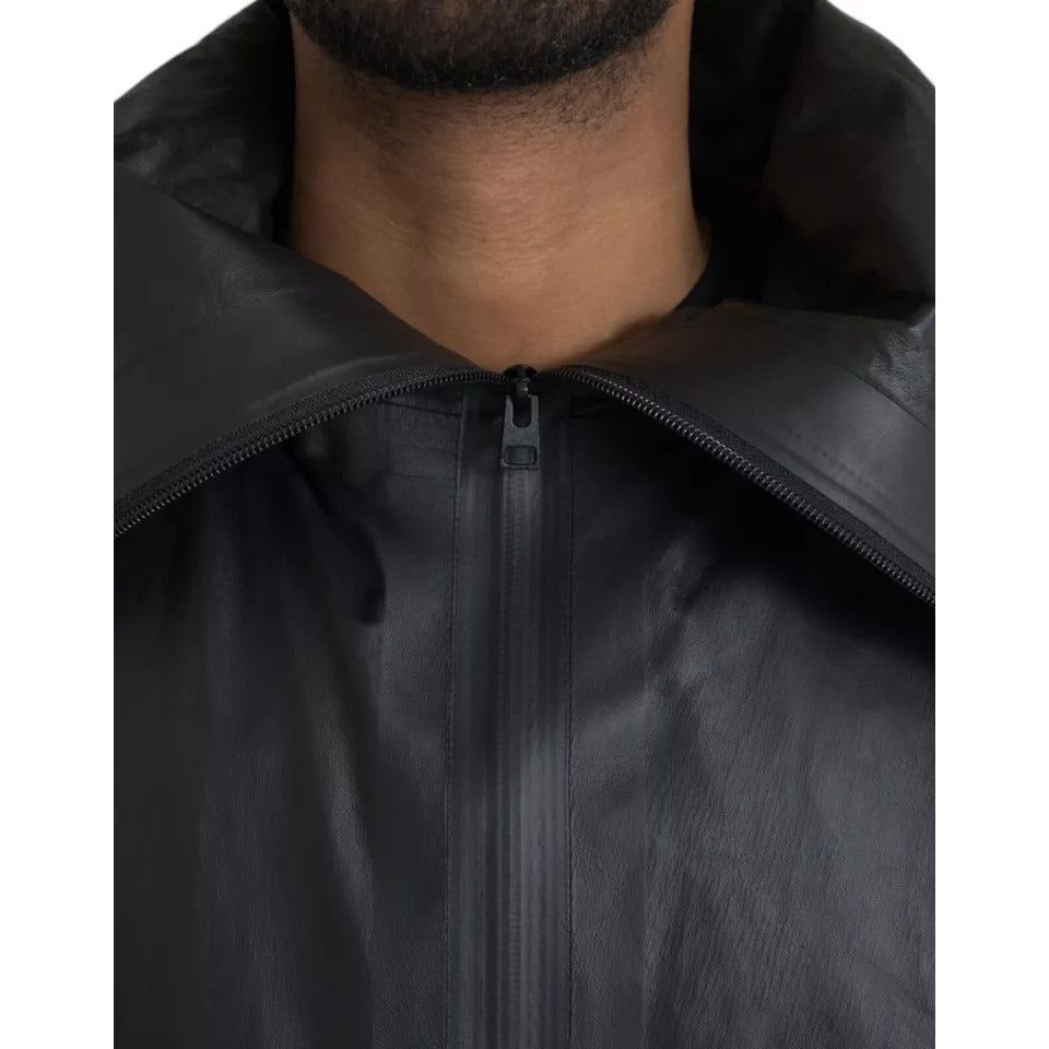 Bottega Veneta Black Leather Hooded Trenchcoat Jacket