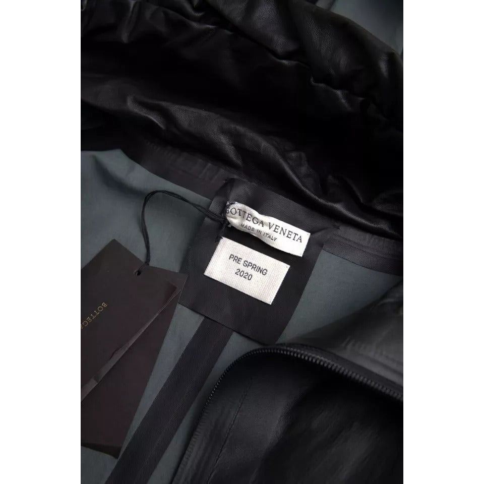 Bottega Veneta Black Leather Hooded Trenchcoat Jacket