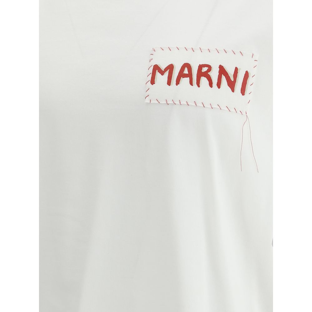 Marni White Cotton T-Shirt with Patch for Effortless Luxury Style