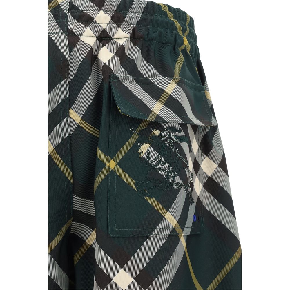 Burberry Beige Cotton Pants with Iconic Check Pattern and Luxe Fit