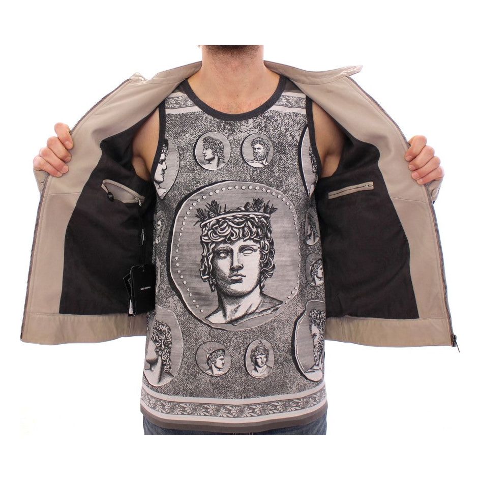 Dolce & Gabbana Beige Leather Lambskin Jacket