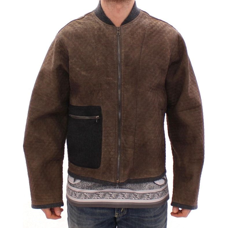 Dolce & Gabbana Black Leather & Wool Blend Jacket