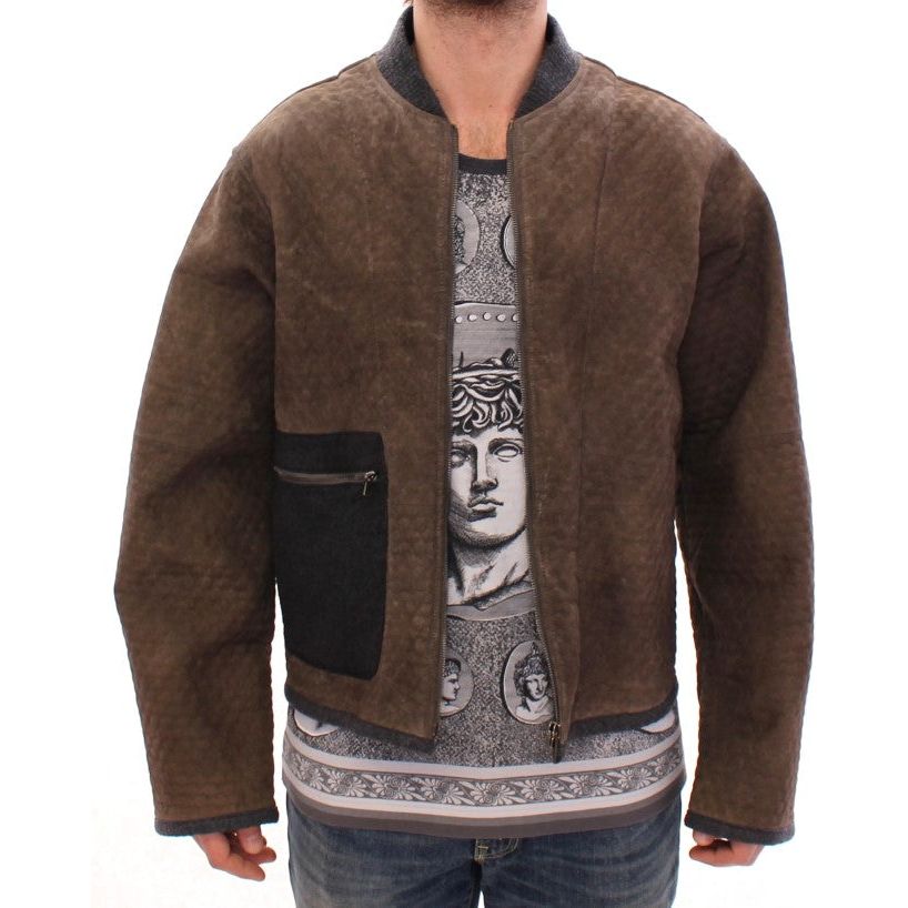 Dolce & Gabbana Black Leather & Wool Blend Jacket