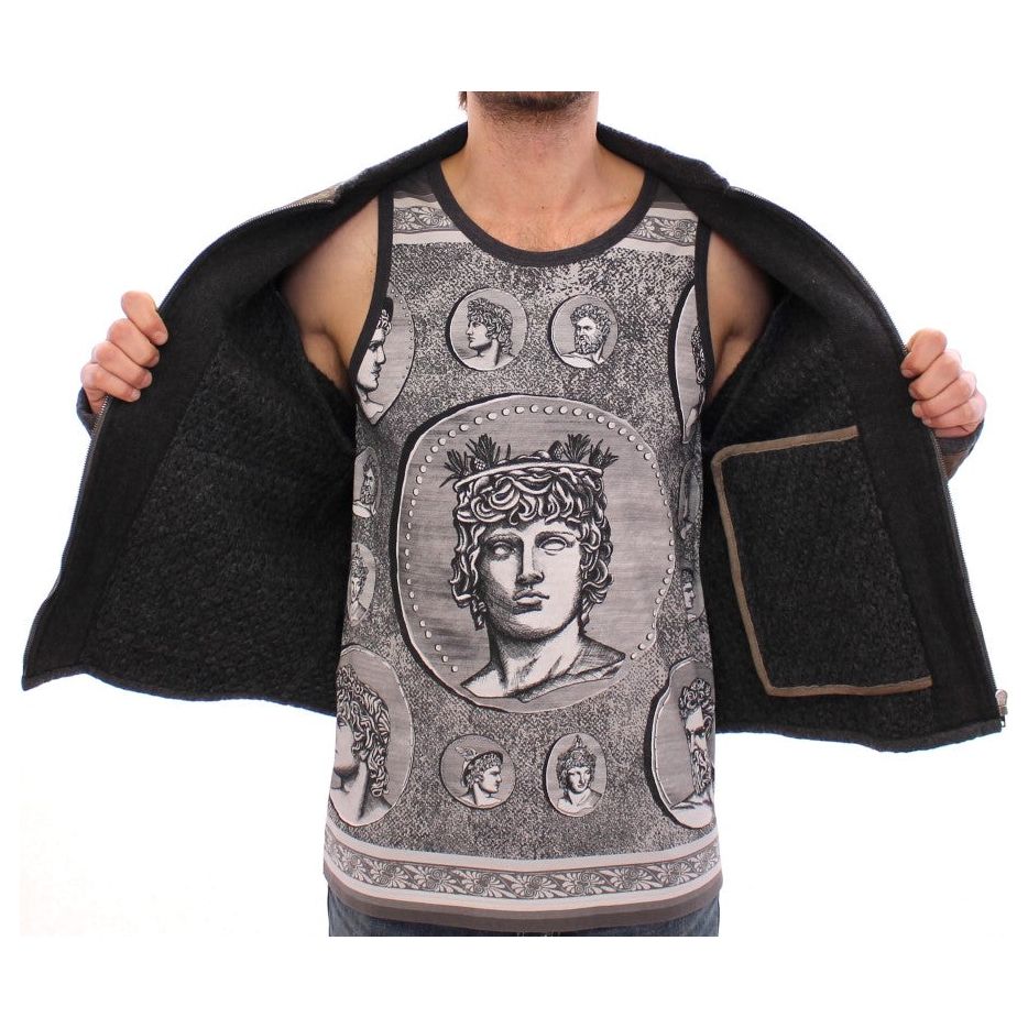 Dolce & Gabbana Black Leather & Wool Blend Jacket