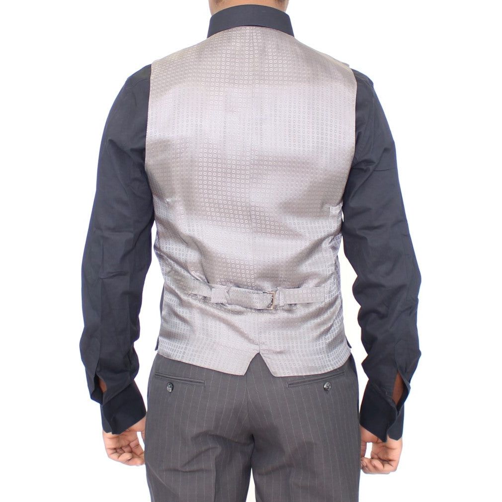Dolce & Gabbana Gray Cotton Striped Dress Vest