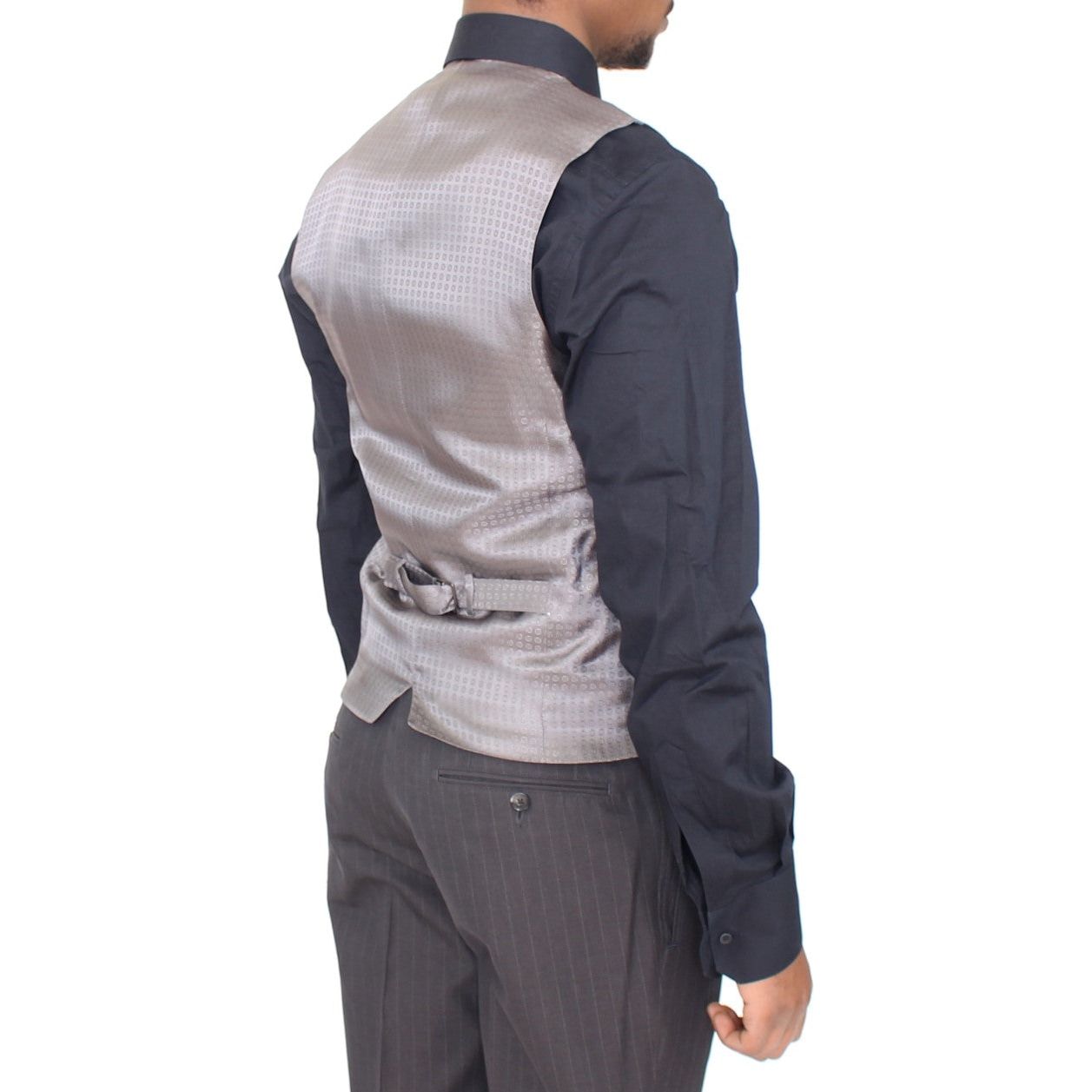 Dolce & Gabbana Gray Cotton Striped Dress Vest