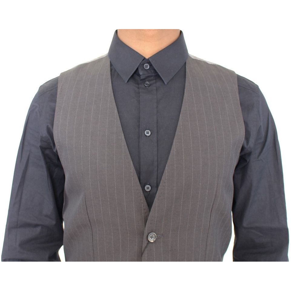 Dolce & Gabbana Gray Cotton Striped Dress Vest
