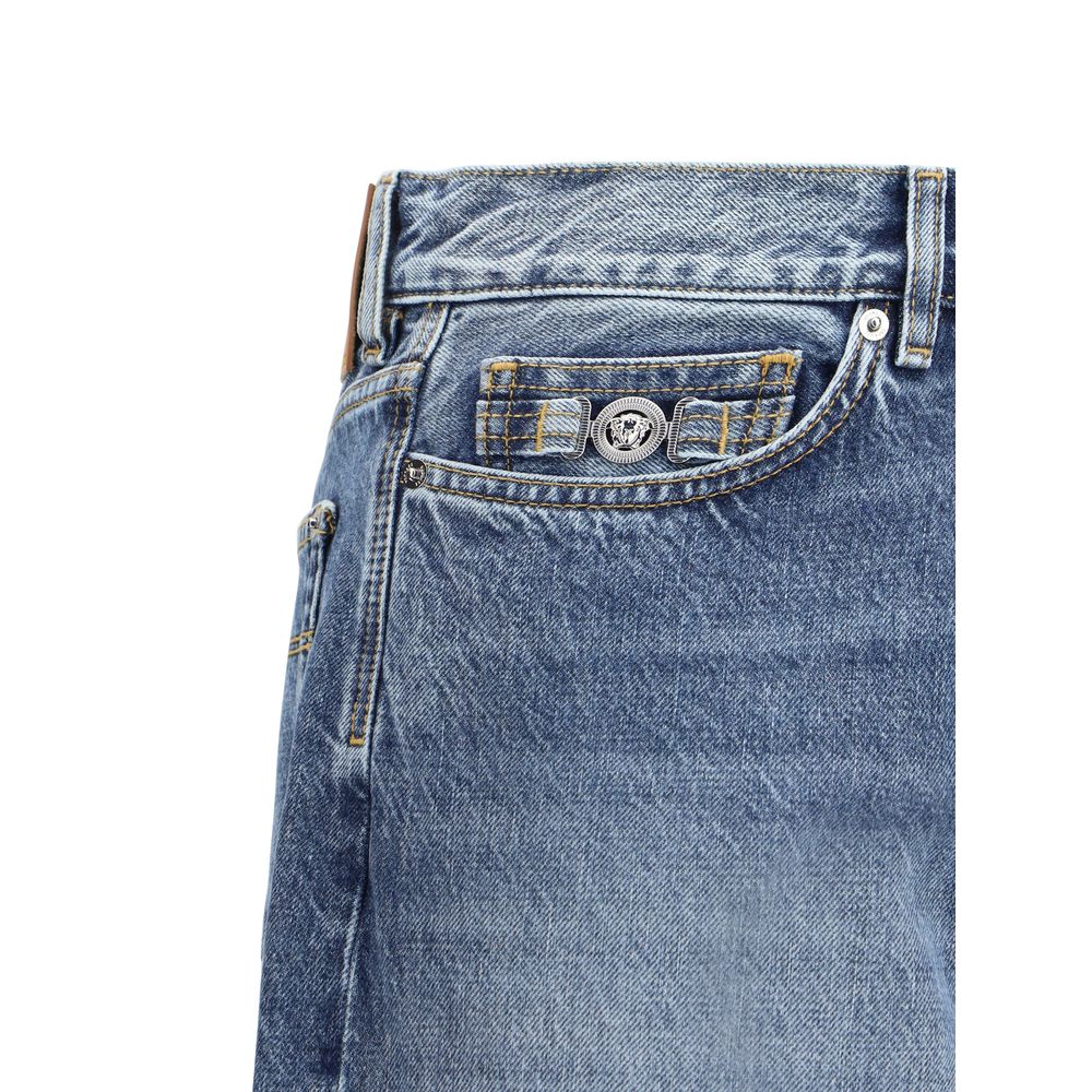 Versace Blue Denim Turn-Up Jeans for Elevated Style