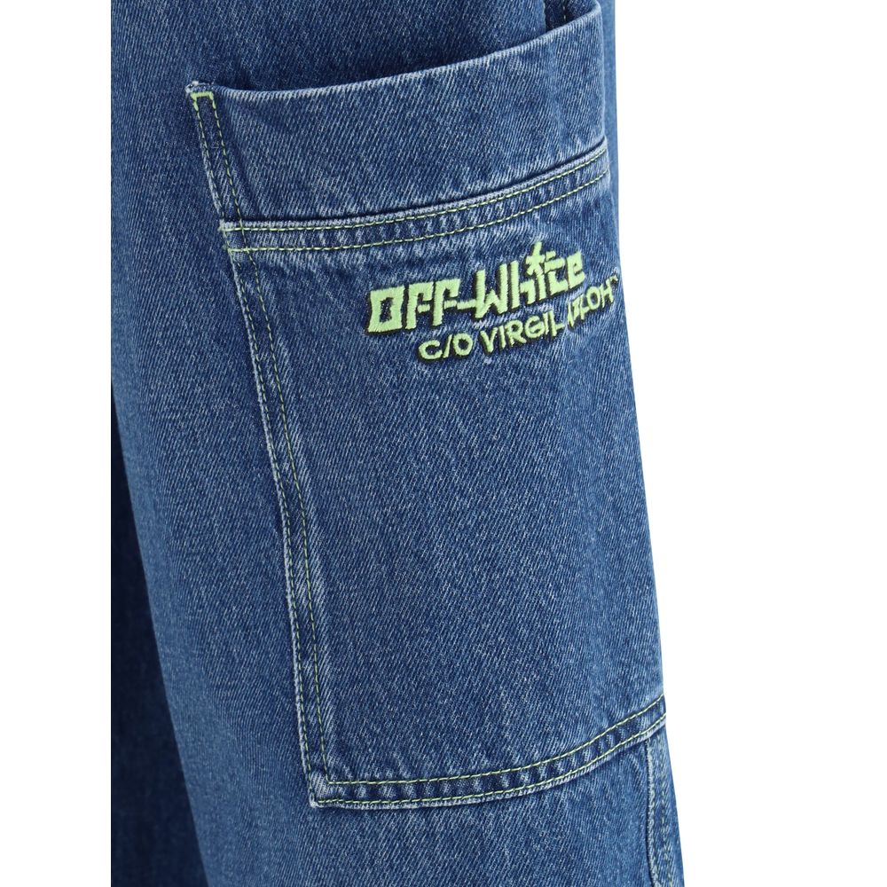 Off-White Khaki Cotton Cargo Jeans for Elevated Urban Style