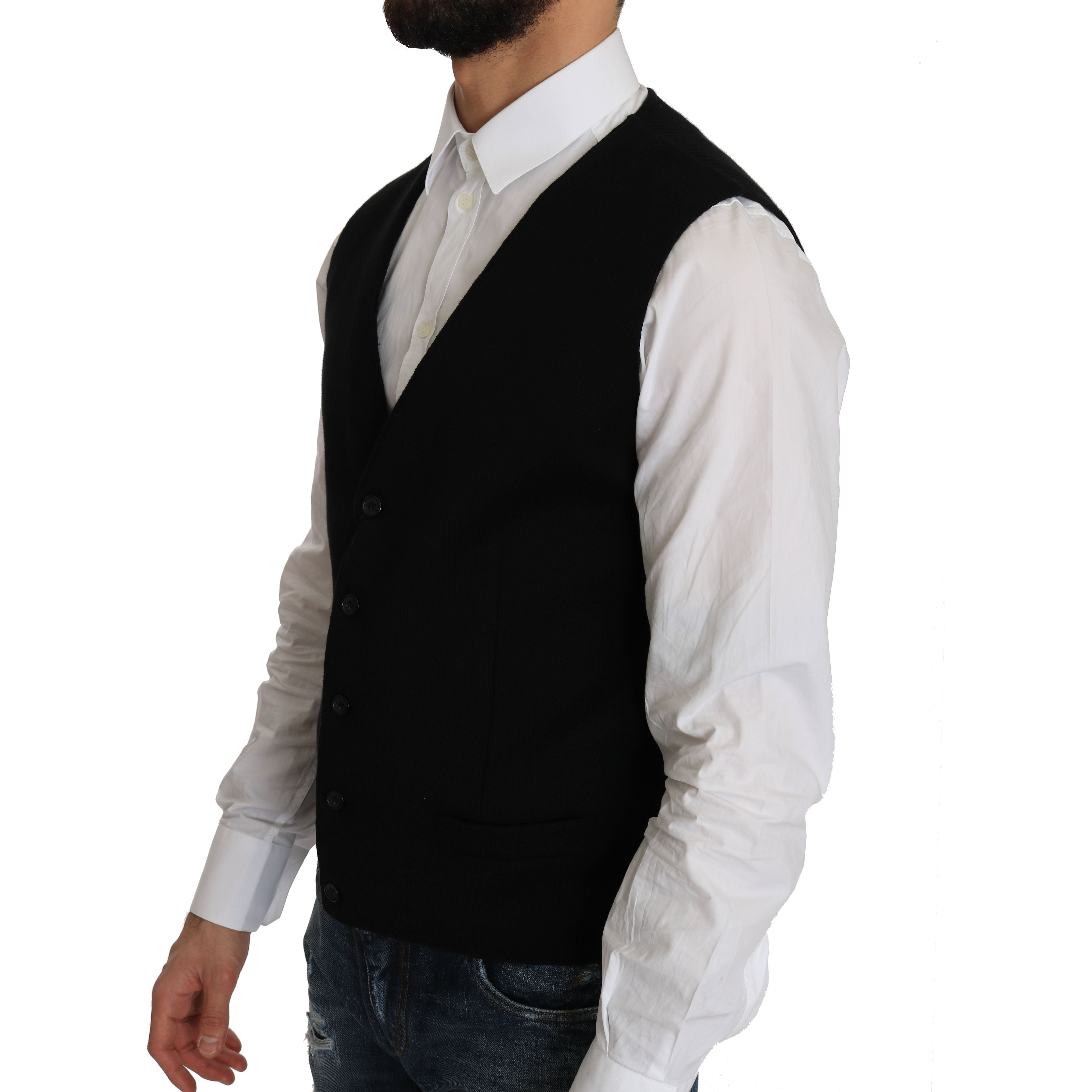 Dolce & Gabbana Sleek Black Cotton Formal Vest for Elegance