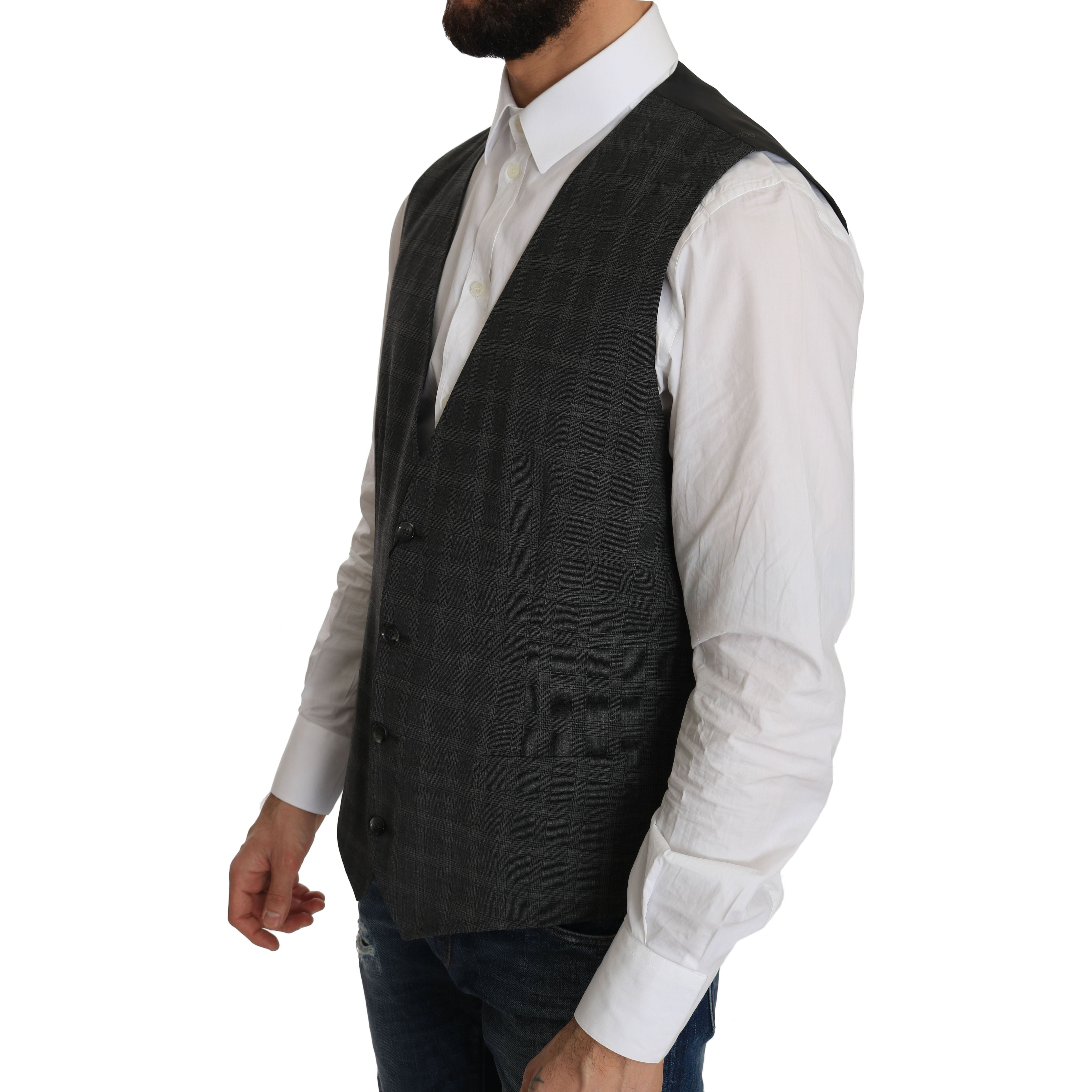 Dolce & Gabbana Grey Wool Checkered Vest for the Urbane