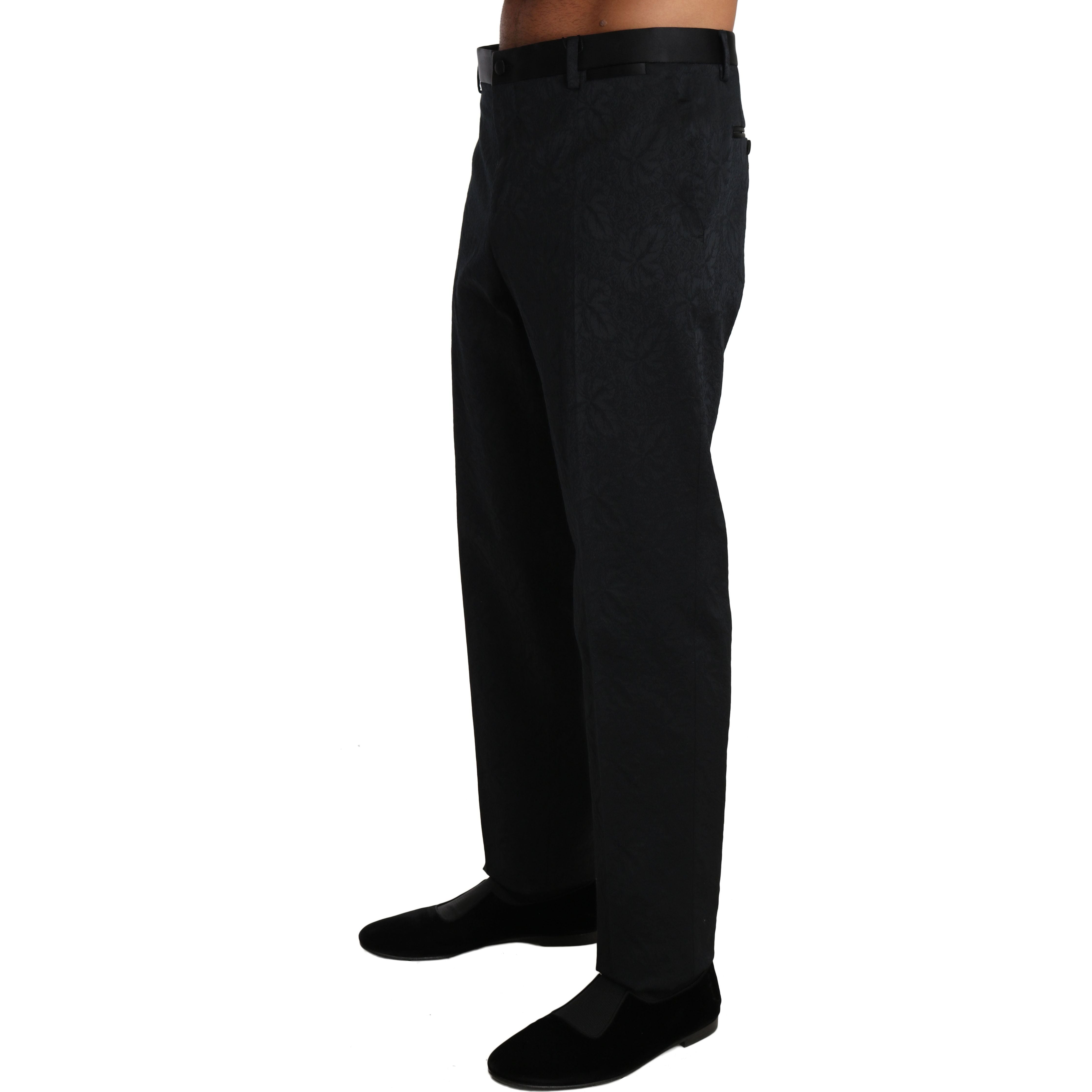 Dolce & Gabbana Black Floral Brocade Formal Trousers