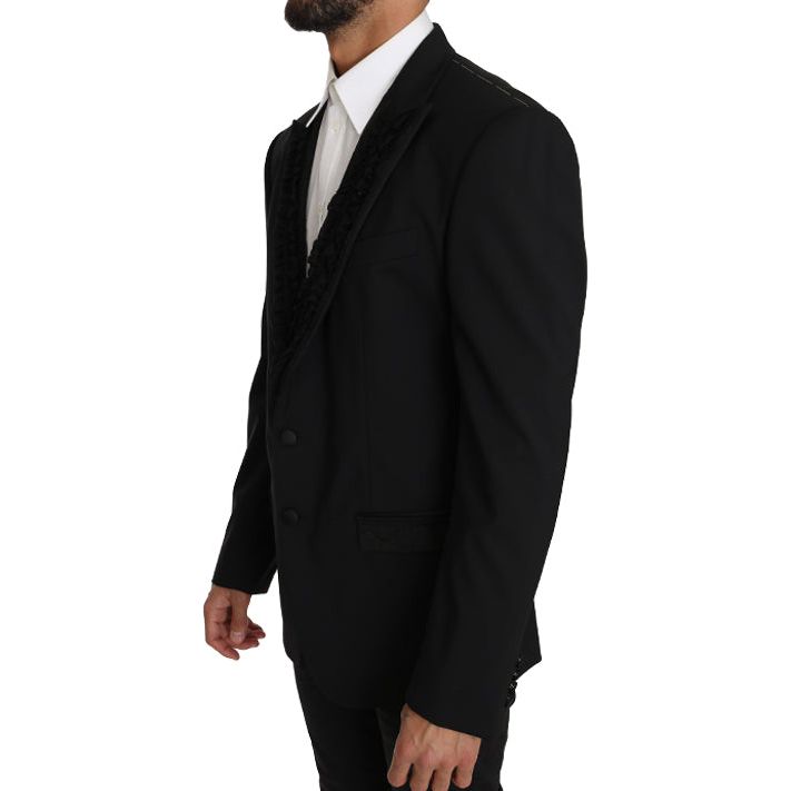 Dolce & Gabbana Black Wool Slim Fit Martini Blazer Jacket