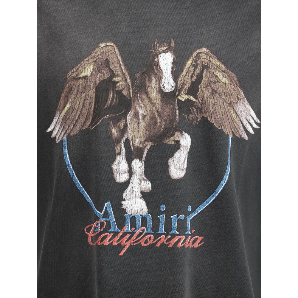 Amiri Black Cotton T-Shirt with Iconic Pegasus Print Design