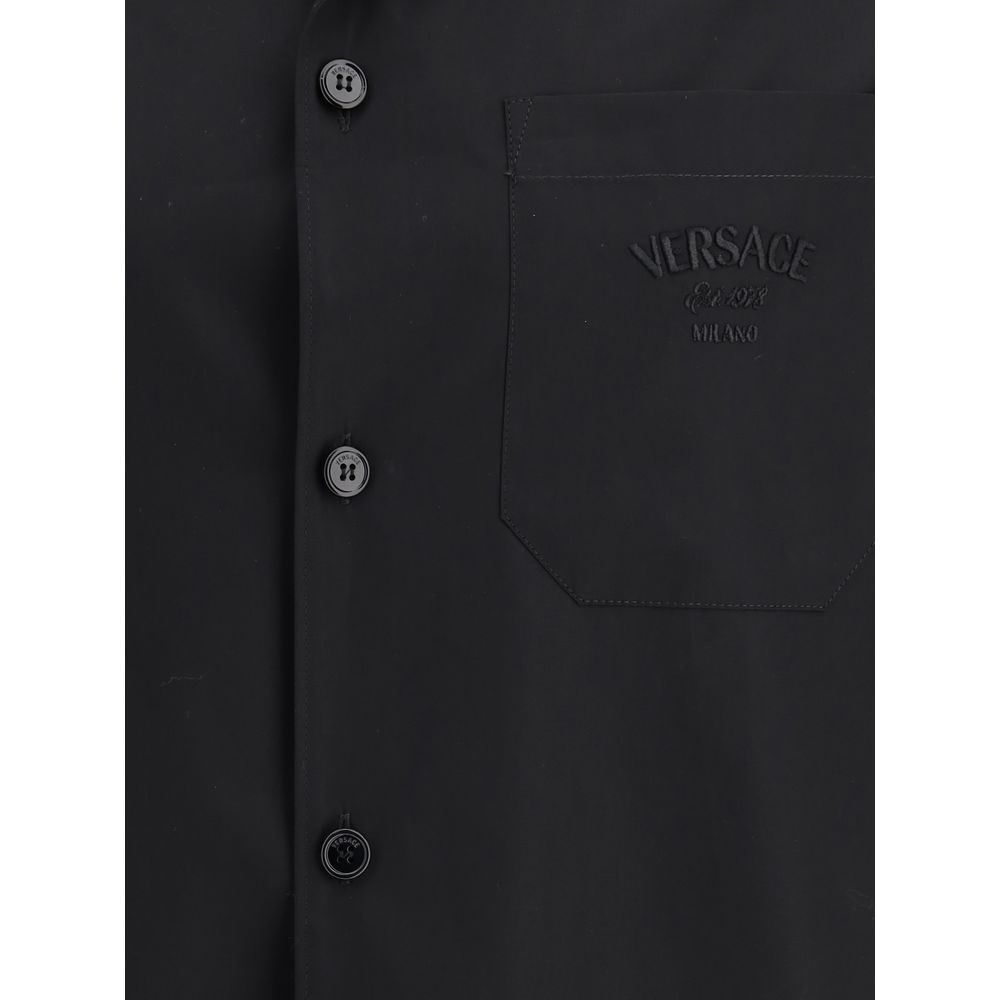 Versace Black Cotton Medusa Pattern Shirt for Elevated Style Statement