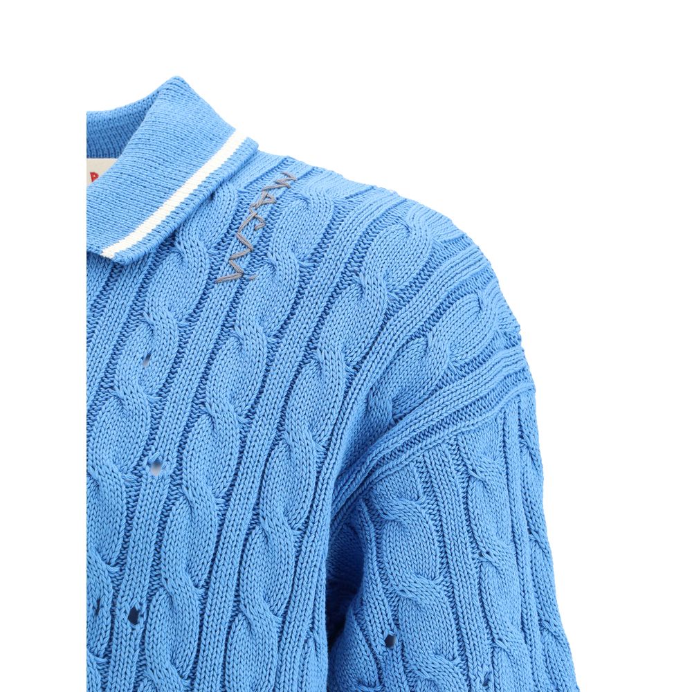 Marni Cream Cotton Knit Polo Shirt in Luxurious Cable-Knit Design