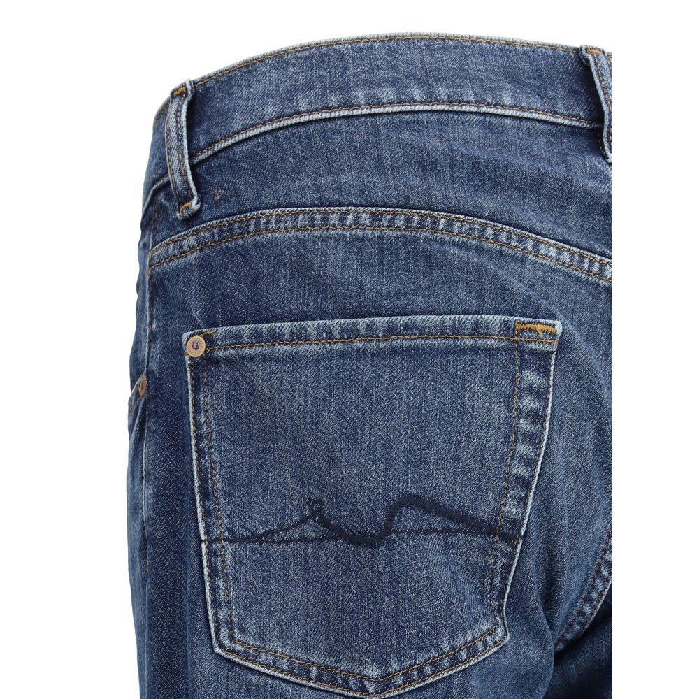 7FOR Blue Cotton Boot-Cut Jeans in Timeless Design