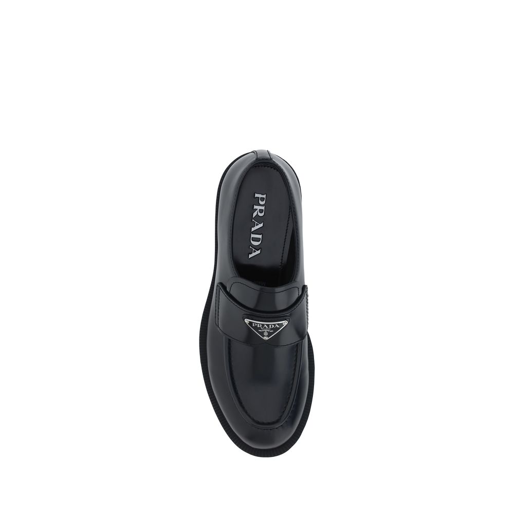 Prada Black Premium Leather Loafers with Iconic Design