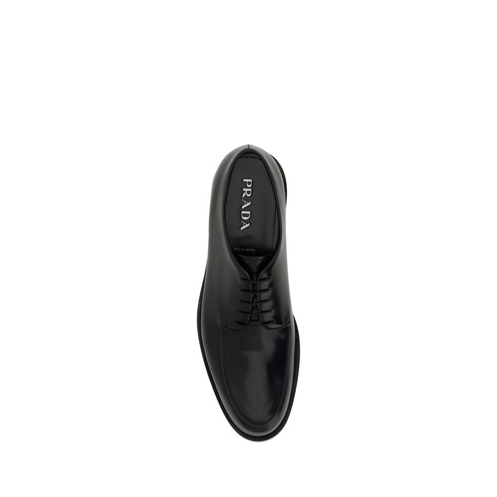 Prada Black Leather Lace Up Shoes with Timeless Elegance and Craftsmanship