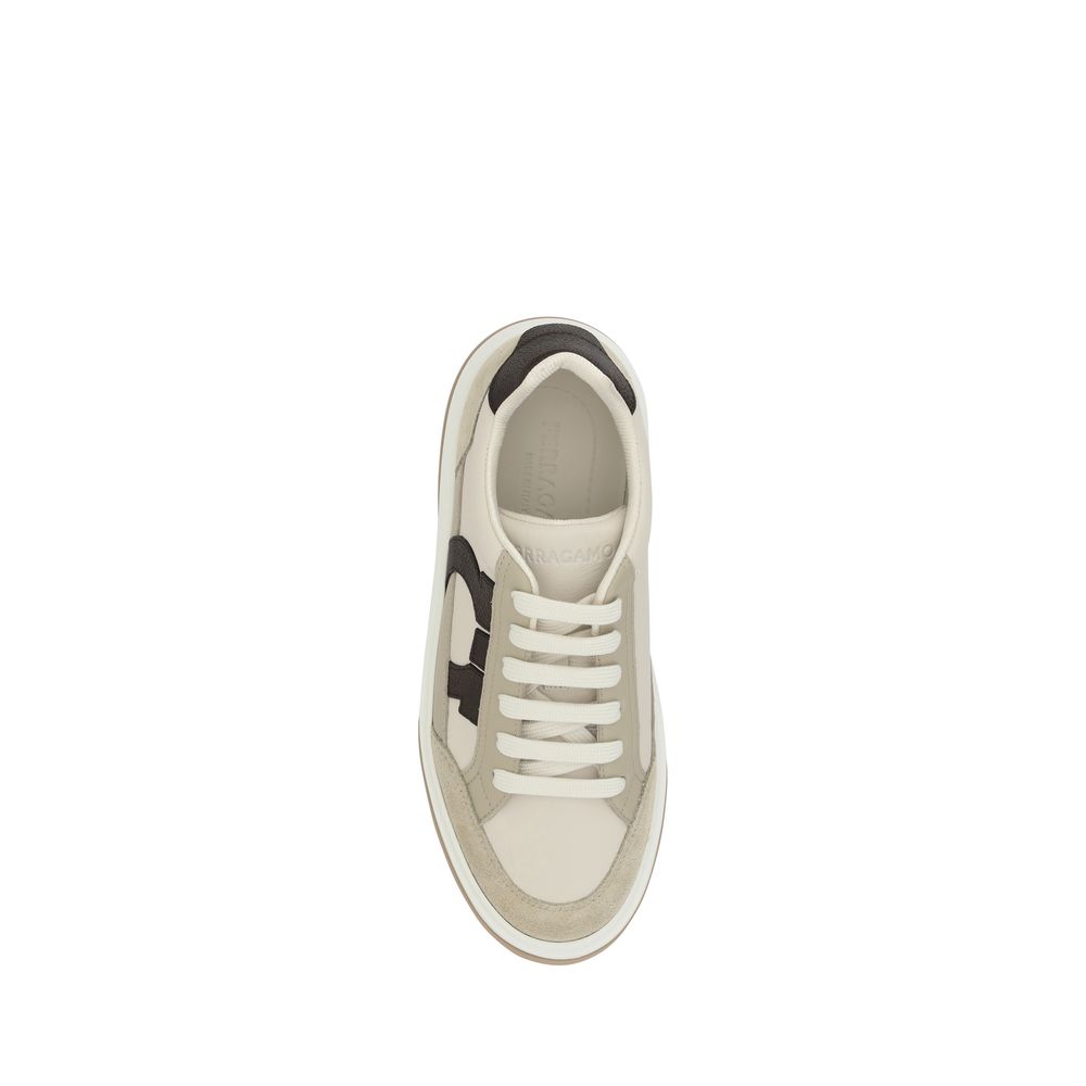 Ferragamo White Leather Sneakers with Iconic Design