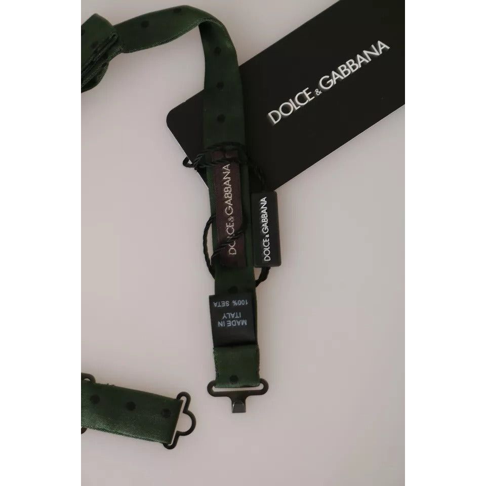 Dolce & Gabbana Green Silk Dotted Necktie Bow Tie