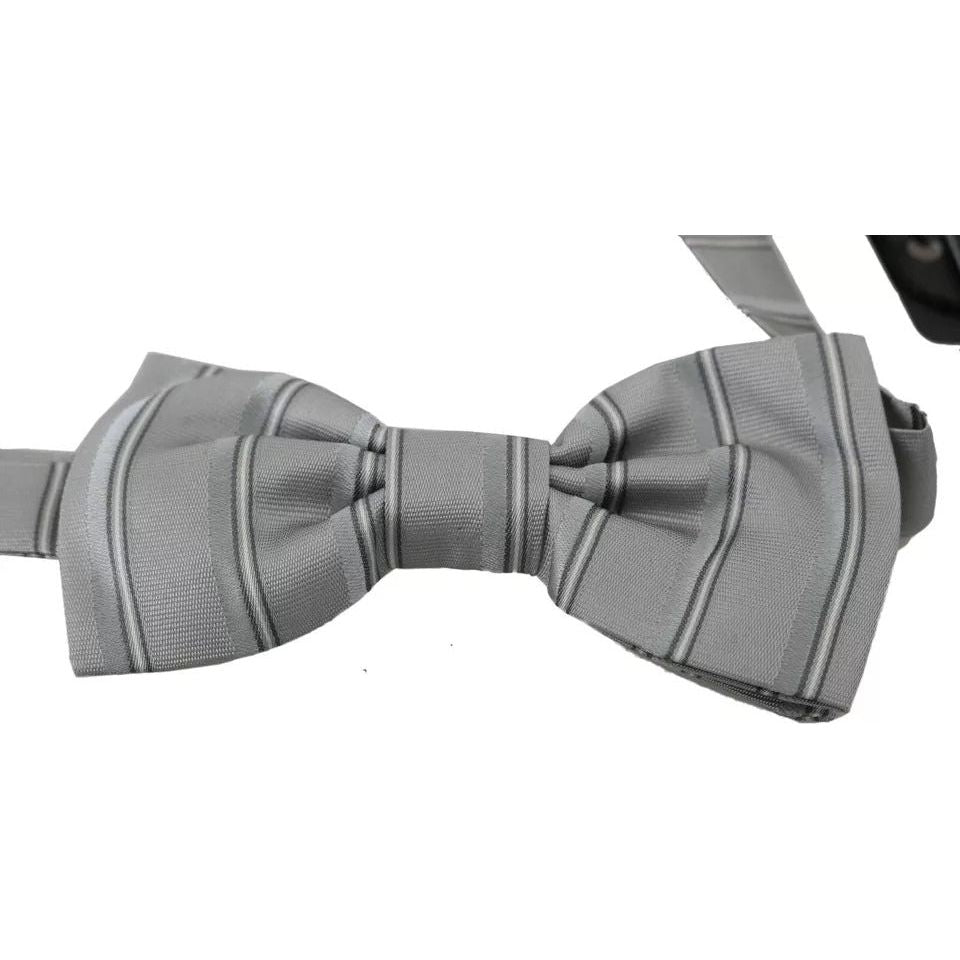 Dolce & Gabbana Light Gray Silk Adjustable Neck Bow Tie