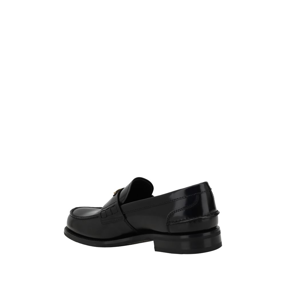 Prada Black Leather Triangular Plaque Loafers